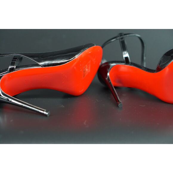 Christian Louboutin So Jenlove 100 Black Patent Sandals Size 35 Ankle Strap $945 - Picture 9 of 12